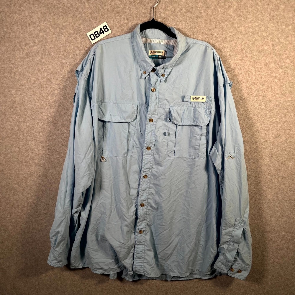 Magellan Outdoors Shirt Mens 2XL Blue MagWick Fish Gear‎ Ventilated Button Down